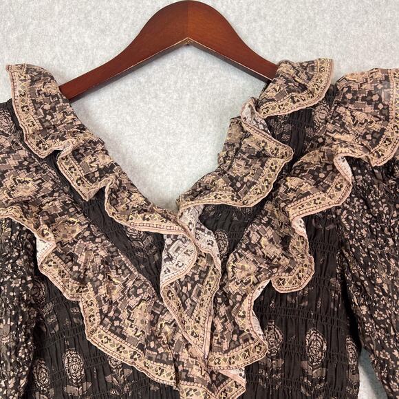 Sea New York Nadine Border Smocked Midi Dress In Chocolate Size 0 - Picture 5 of 11